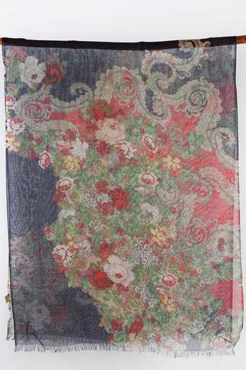 Pashma Multi Color Floral Print Silk Cashmere Scarf Online at Aza Fashions Pashma_Multi Color Floral Print Silk Cashmere Scarf _Online_at_Aza_Fashions