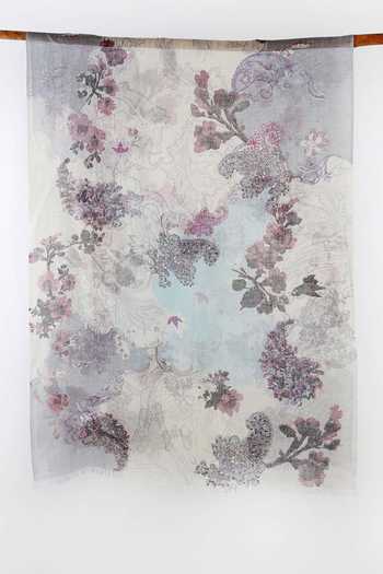 Pashma_White Embroidery Floral Print Silk Cashmere Scarf _Online_at_Aza_Fashions