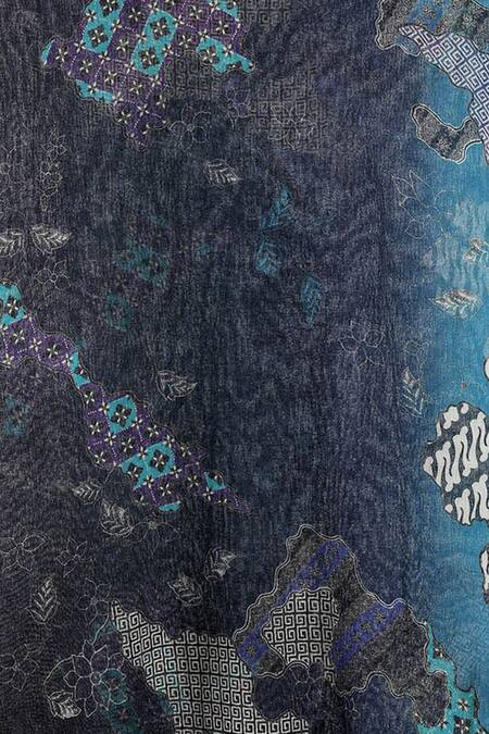 Pashma_Blue Printed Silk Cashmere Scarf _Online_at_Aza_Fashions