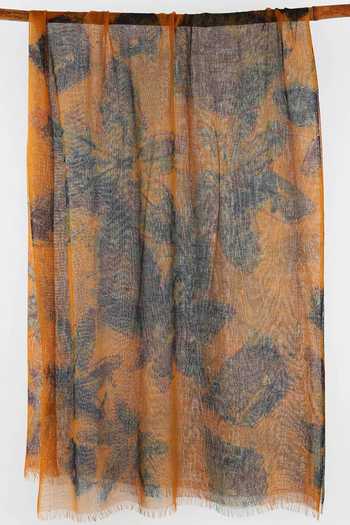 Pashma_Orange Printed Silk Cashmere Scarf _Online_at_Aza_Fashions