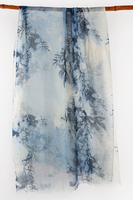 Buy Blue Printed Silk Cashmere Floral Scarf by Pashma Online at