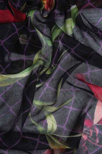 Pashma Gray Floral Print Silk Cashmere Scarf Online at Aza Fashions Pashma_Gray Floral Print Silk Cashmere Scarf _Online_at_Aza_Fashions