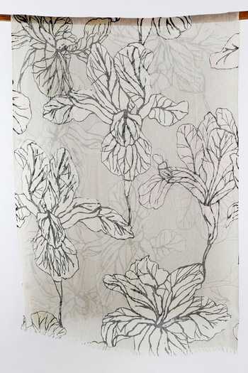 Shop Pashma Gray Foil Printing Floral Silk Cashmere Scarf at Aza Fashions Shop_Pashma_Gray Foil Printing Floral Silk Cashmere Scarf _at_Aza_Fashions