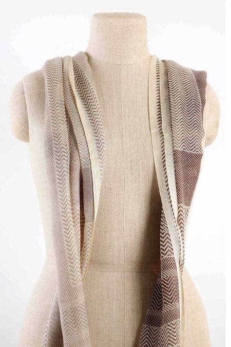 Pashma Beige Printed Silk Cashmere Scarf 