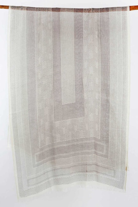 Pashma_Beige Foil Printing Silk Cashmere Printed Scarf _Online_at_Aza_Fashions