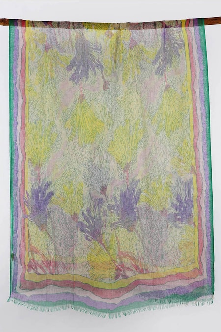 Shop Pashma Multi Color Printed Silk Cashmere Scarf at Aza Fashions Shop_Pashma_Multi Color Printed Silk Cashmere Scarf _at_Aza_Fashions