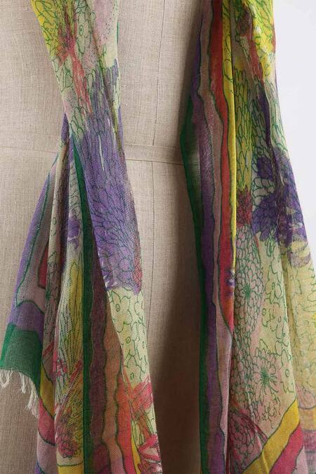 Pashma Multi Color Printed Silk Cashmere Scarf Online at Aza Fashions Pashma_Multi Color Printed Silk Cashmere Scarf _Online_at_Aza_Fashions