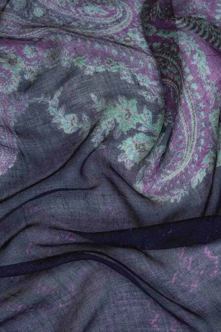 Pashma_Blue Silk Cashmere Printed Scarf _Online_at_Aza_Fashions