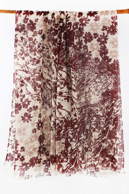 Shop Pashma Beige Printed Silk Cashmere Floral Scarf at Aza Fashions Shop_Pashma_Beige Printed Silk Cashmere Floral Scarf _at_Aza_Fashions