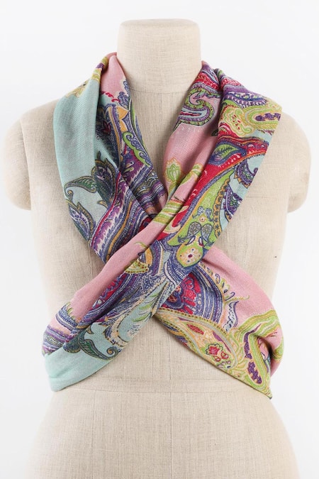 Pashma Pink Silk Cashmere Hand Printed Scarf 