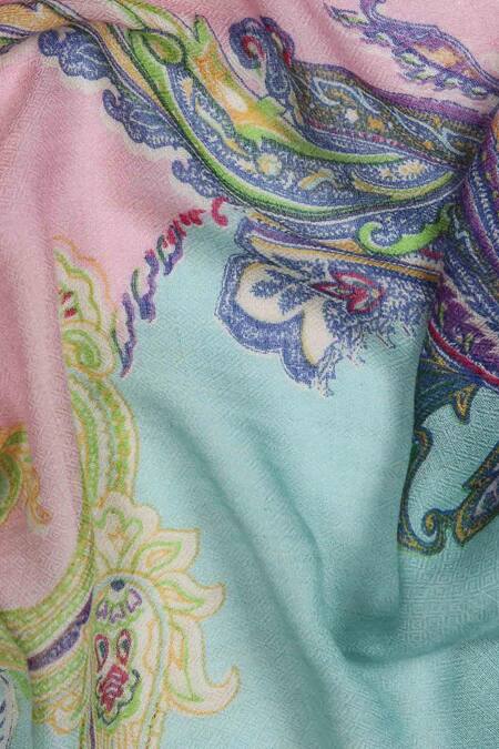 Buy_Pashma_Pink Silk Cashmere Hand Printed Scarf _Online_at_Aza_Fashions