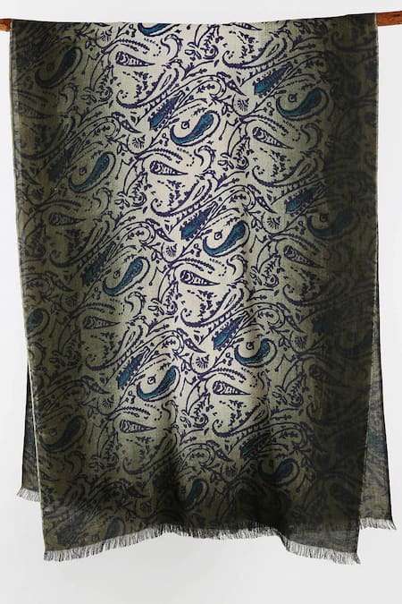 Shop Pashma White Printed Silk Cashmere Dip Dyed Scarf at Aza Fashions Shop_Pashma_White Printed Silk Cashmere Dip Dyed Scarf _at_Aza_Fashions