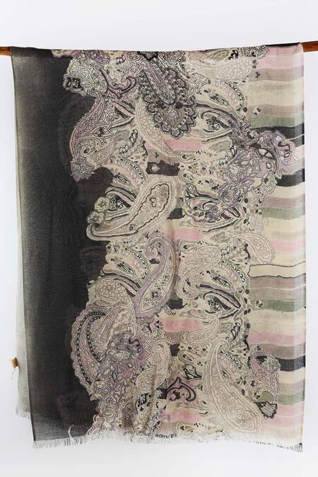 Pashma Multi Color Silk Cashmere Hand Printed Scarf Online at Aza Fashions Pashma_Multi Color Silk Cashmere Hand Printed Scarf _Online_at_Aza_Fashions