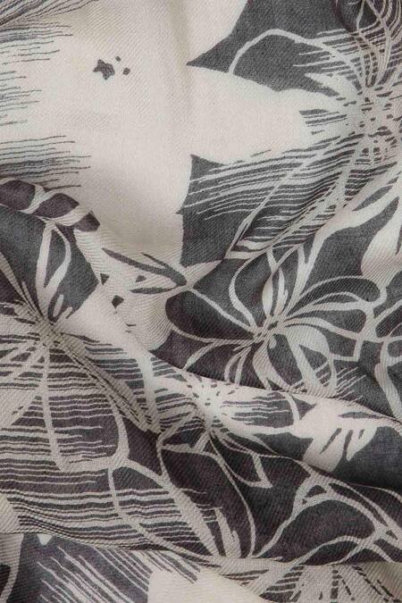 Pashma_Grey Printed Silk Cashmere Floral Scarf _Online_at_Aza_Fashions