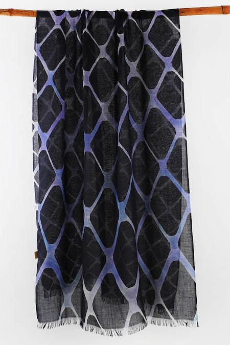 Shop Pashma Blue Printed Silk Cashmere Scarf at Aza Fashions Shop_Pashma_Blue Printed Silk Cashmere Scarf _at_Aza_Fashions