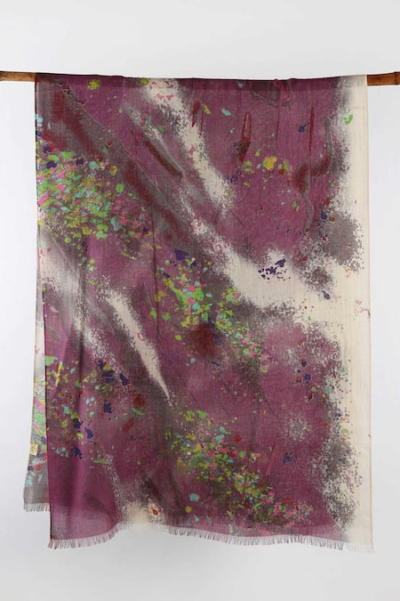 Shop Pashma Purple Printed Silk Cashmere Linen Scarf at Aza Fashions Shop_Pashma_Purple Printed Silk Cashmere Linen Scarf _at_Aza_Fashions