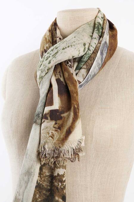 Pashma Brown Printed Silk Cashmere Scarf Online at Aza Fashions Pashma_Brown Printed Silk Cashmere Scarf _Online_at_Aza_Fashions