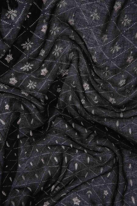Pashma_Grey Embroidery Silk Cashmere Printed Scarf _Online_at_Aza_Fashions