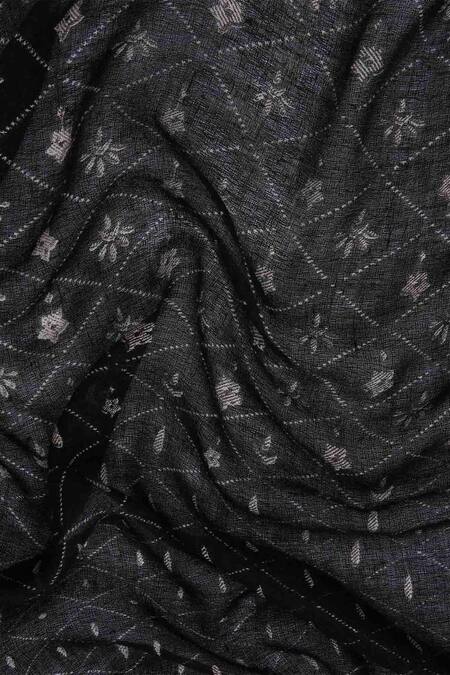 Buy_Pashma_Grey Embroidery Silk Cashmere Printed Scarf _Online_at_Aza_Fashions