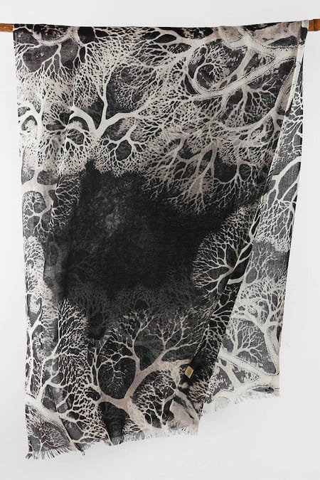 Shop Pashma Black Printed Silk Cashmere Scarf at Aza Fashions Shop_Pashma_Black Printed Silk Cashmere Scarf _at_Aza_Fashions