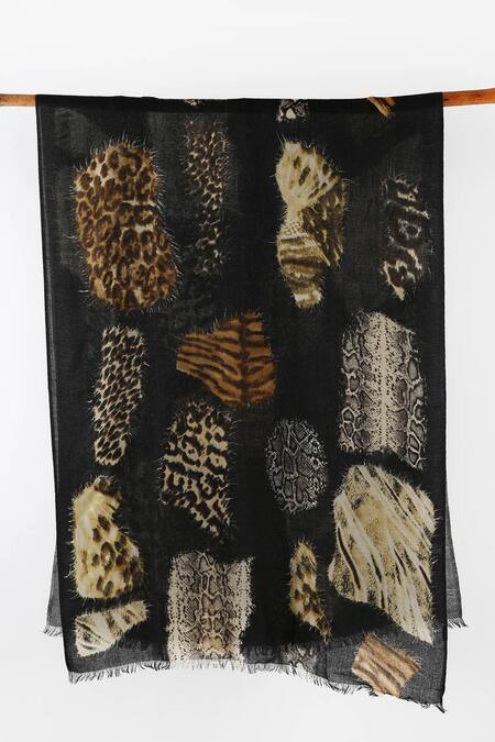 Pashma Black Printed Silk Cashmere Animal Scarf Online at Aza Fashions Pashma_Black Printed Silk Cashmere Animal Scarf _Online_at_Aza_Fashions