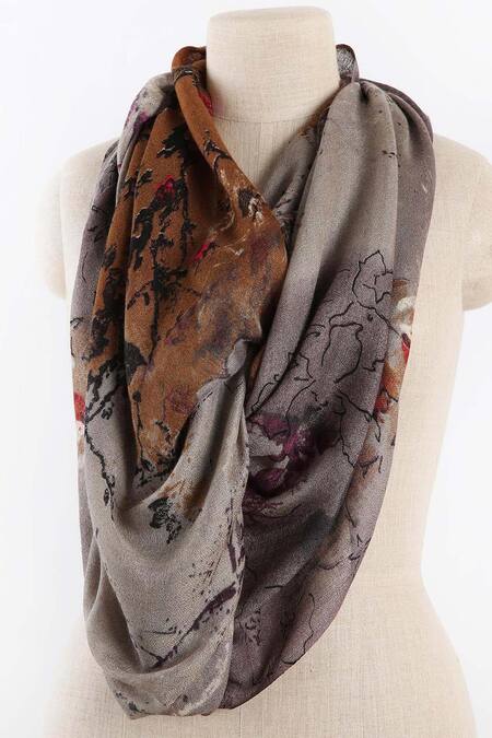 Pashma Grey Printed Silk Cashmere Floral Scarf Online at Aza Fashions Pashma_Grey Printed Silk Cashmere Floral Scarf _Online_at_Aza_Fashions