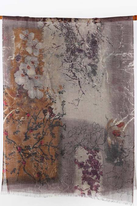 Buy Pashma Grey Printed Silk Cashmere Floral Scarf Online at Aza Fashions Buy_Pashma_Grey Printed Silk Cashmere Floral Scarf _Online_at_Aza_Fashions