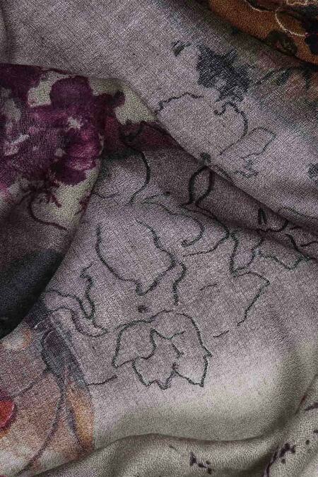 Shop Pashma Grey Printed Silk Cashmere Floral Scarf Online at Aza Fashions Shop_Pashma_Grey Printed Silk Cashmere Floral Scarf _Online_at_Aza_Fashions