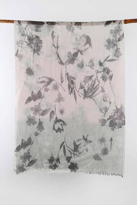 Shop Pashma White Printed Silk Cashmere Floral Scarf at Aza Fashions Shop_Pashma_White Printed Silk Cashmere Floral Scarf _at_Aza_Fashions