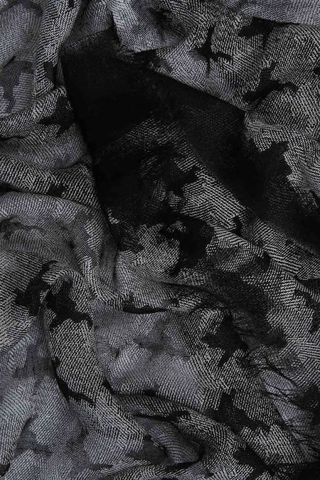 Buy_Pashma_Black Printed Silk Cashmere Houndstooth Scarf _Online_at_Aza_Fashions