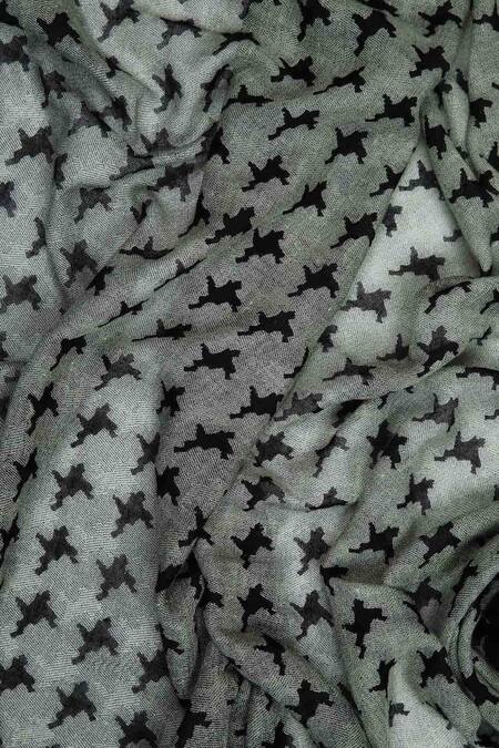 Buy_Pashma_Black Printed Silk Cashmere Houndstooth Scarf _Online_at_Aza_Fashions