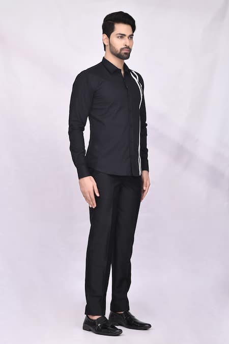 Aryavir Malhotra Black Cotton Striped Shirt Online at Aza Fashions Aryavir Malhotra_Black Cotton Striped Shirt_Online_at_Aza_Fashions
