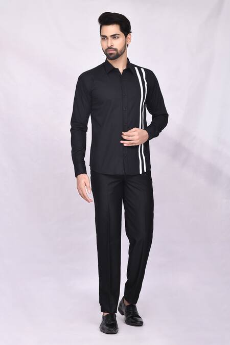 Buy Aryavir Malhotra Black Cotton Striped Shirt Online at Aza Fashions Buy_Aryavir Malhotra_Black Cotton Striped Shirt_Online_at_Aza_Fashions