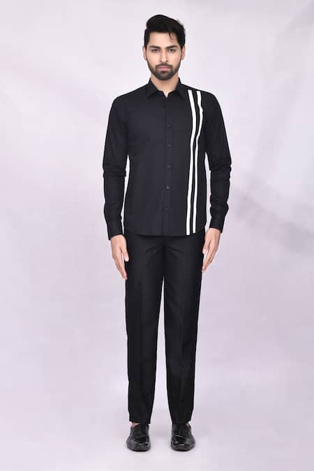 Shop Aryavir Malhotra Black Cotton Striped Shirt Online at Aza Fashions Shop_Aryavir Malhotra_Black Cotton Striped Shirt_Online_at_Aza_Fashions