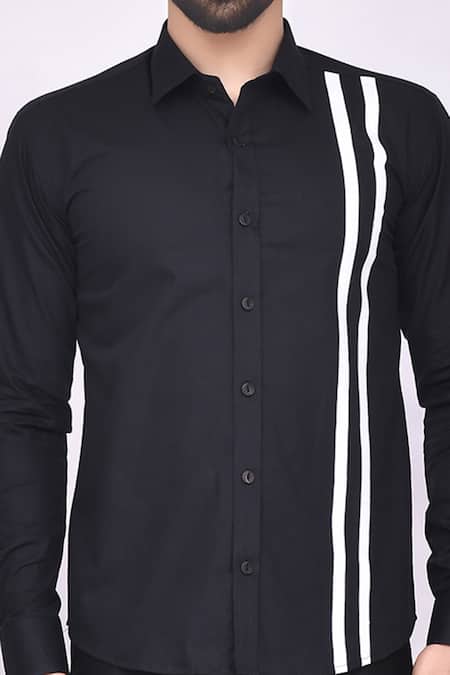 Aryavir Malhotra Black Cotton Striped Shirt at Aza Fashions Aryavir Malhotra_Black Cotton Striped Shirt_at_Aza_Fashions