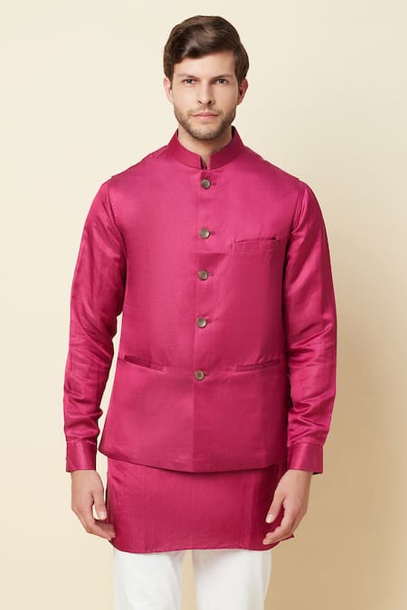 Buy_Spring Break_Pink Linen Satin Bundi And Kurta Set _Online_at_Aza_Fashions