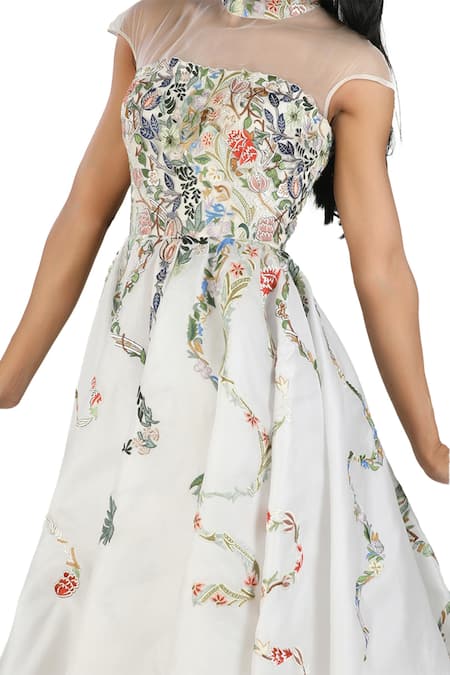 Buy_Samant Chauhan_White Silk Lining Embroidery High Gown _Online_at_Aza_Fashions
