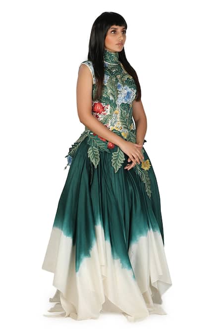 Samant Chauhan White Silk Lining Embroidery High Gown Online at Aza Fashions Samant Chauhan_White Silk Lining Embroidery High Gown _Online_at_Aza_Fashions