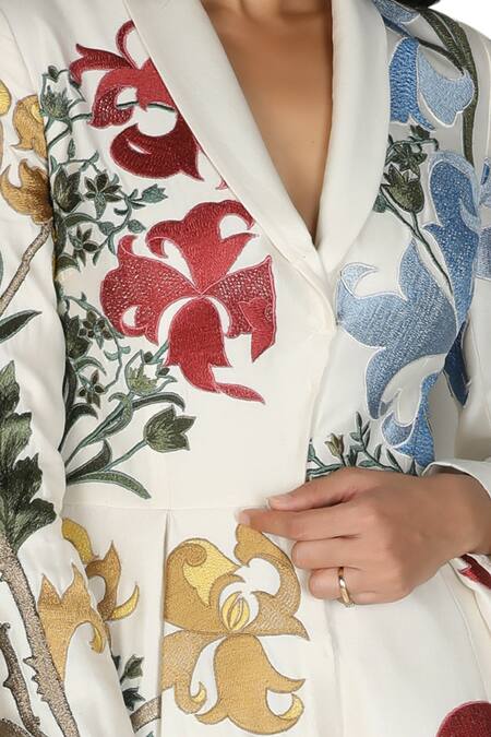 Buy Samant Chauhan White Silk Lining Embroidery Lapel Collar Gown Online at Aza Fashions Buy_Samant Chauhan_White Silk Lining Embroidery Lapel Collar Gown _Online_at_Aza_Fashions