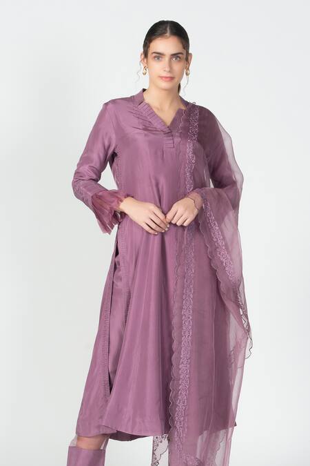 Buy Sitaraa Purple Habutai Silk Pleated Anarkali Set Online at Aza Fashions Buy_Sitaraa_Purple Habutai Silk Pleated Anarkali Set_Online_at_Aza_Fashions