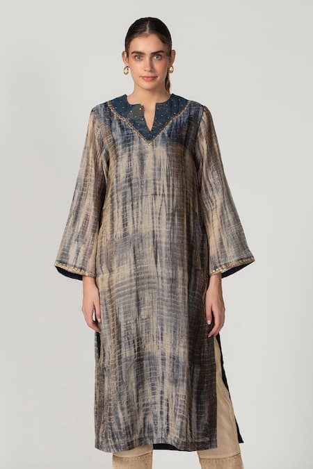 Sitaraa Blue Tissue Silk Chanderi Tie And Dye Kurta