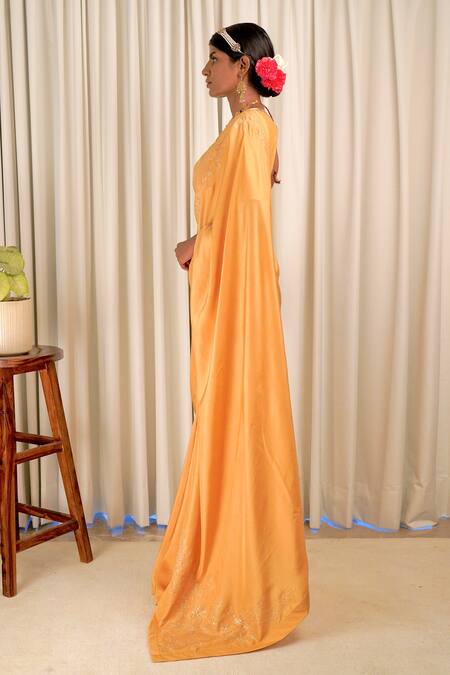 Shop_Shiori_Yellow Blouse Fabric- Chanderi, Saree- Silk Zardozi Sehar Embroidered_Online_at_Aza_Fashions