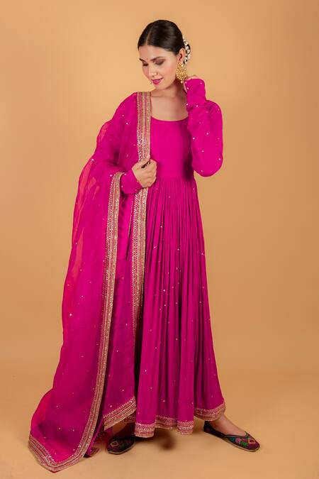 Buy_Ikshita Choudhary_Pink Organza Embroidered Sequin Dupatta_Online_at_Aza_Fashions