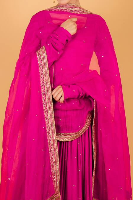 Ikshita Choudhary_Pink Organza Embroidered Sequin Dupatta_at_Aza_Fashions