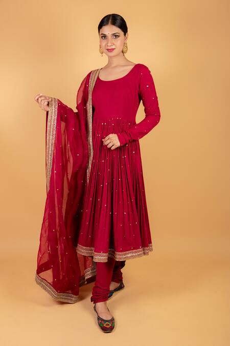 Ikshita Choudhary_Red Organza Embroidered Sequin Dupatta_Online_at_Aza_Fashions