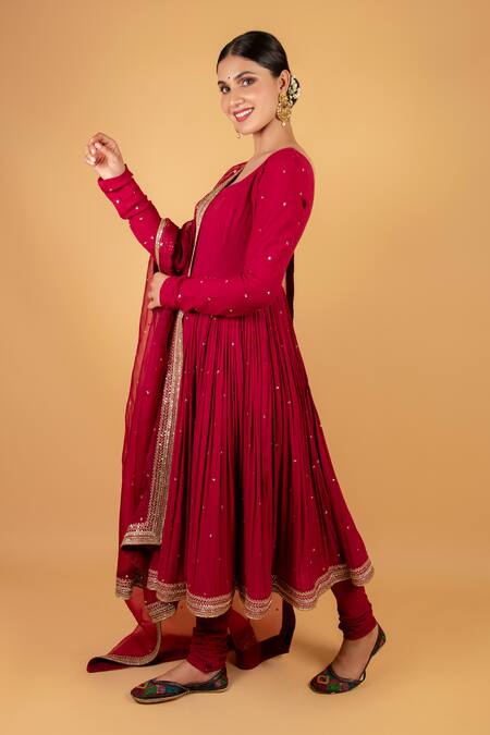 Shop_Ikshita Choudhary_Red Organza Embroidered Sequin Dupatta_Online_at_Aza_Fashions