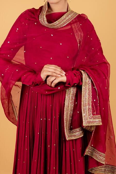 Ikshita Choudhary_Red Organza Embroidered Sequin Dupatta_at_Aza_Fashions