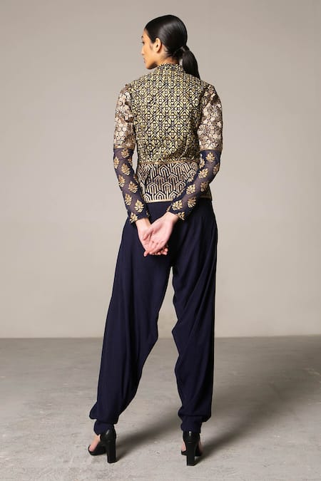 Shop Siddartha Tytler Gold Organza Band Collar Embroidered Jacket at Aza Fashions Shop_Siddartha Tytler_Gold Organza Band Collar Embroidered Jacket _at_Aza_Fashions