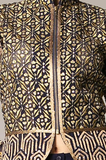 Buy Siddartha Tytler Gold Organza Band Collar Embroidered Jacket Online at Aza Fashions Buy_Siddartha Tytler_Gold Organza Band Collar Embroidered Jacket _Online_at_Aza_Fashions