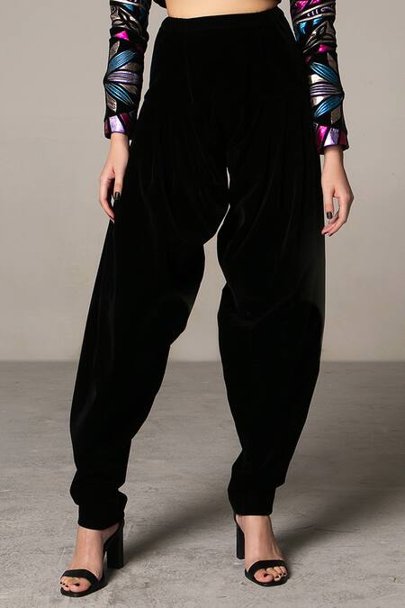 Siddartha Tytler_Black Velvet Dhoti Pant _Online_at_Aza_Fashions